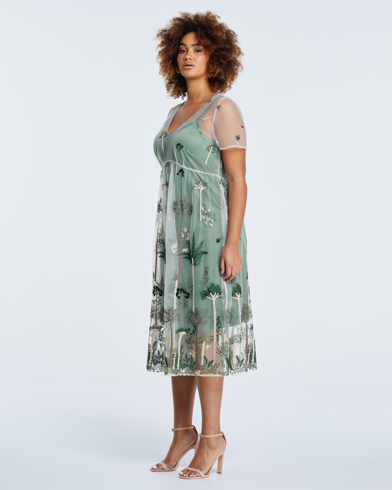 Floral embroidered mesh dress discount